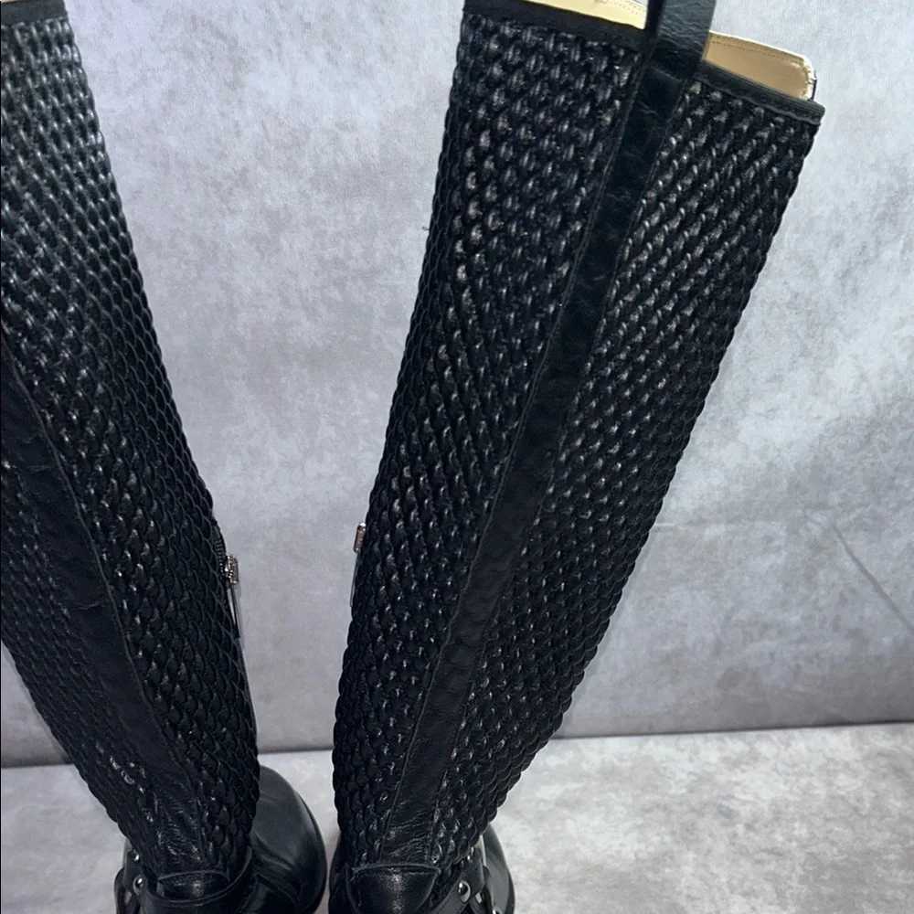 Ron White EUC Women Black Leather Knee-High Boots Sz EU 36 Quilted Cushioned
